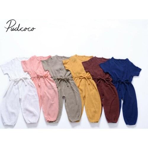 2019 Baby Summer Clothing Toddler Baby Boys Girls Cotton Solid Romper Short Sleeve Jumpsuit Sash Outfits Clothes 6M-3Y