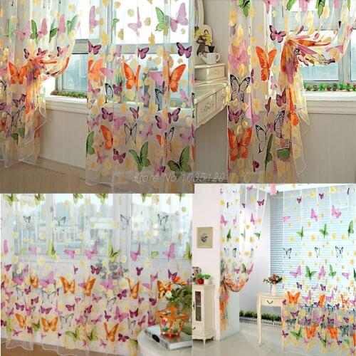 Home Decor Romantic Bedroom Cheap Ready Made Finished Organza Child Window Cortina Butterfly Print Curtain for Living Room