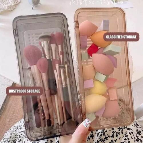 Ins Large Capacity Portable Makeup Brush Storage Box with Lid Dustproof For Pencil Eye Shadow Brush Bucket Beauty Egg Eyebrow
