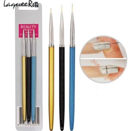 3pcs/Set Nail Art Brush Alloy Handle Import Nylon Hair Nail Art Liner UV Gel Painting Drawing Design Pen Tool