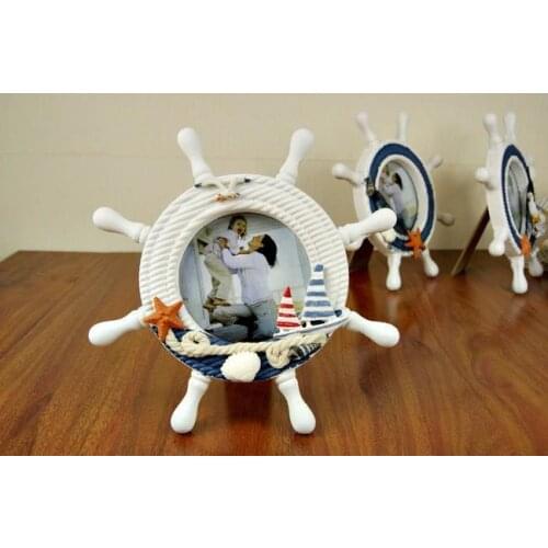 Wood Crafts Creative Helmsman Round Photo Frame for Picture Solid Wooden Photo Frames Framework in White Picture Frame