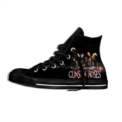 Roses N' Rock Music Guns Novelty Design Fashion Lightweight High Top Canvas Shoes Men Women Casual Breathable Sneakers