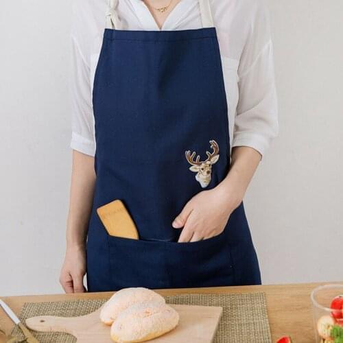 Kitchen Aprons For Women linen Fashion apron Navy Deer Household Cooking Baking Apron Florist Coffee Shop Cleaning Aprons