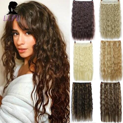 LUPU 22inch Long Wave 5 Clips In Hair Extensions High Temperture Fiber Synthetic Natural Hairpieces Natural False Hair
