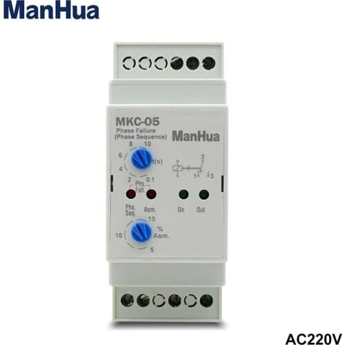 ManHua Protect Motor From Phase Failure Phase Sequence reserve voltage unbalance 3 phase 220V MKC-05 Phase Failure device