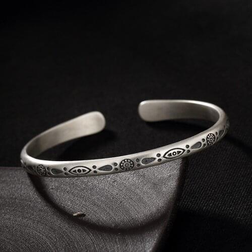 Pure silver matte pattern ms bracelet archaize style restoring ancient ways open joker high-grade hand ring wholesale