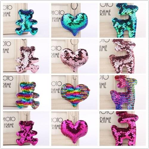 Cute sequins love bear mermaid keychain ladies piggy animal keychain mom gift keyring girl car bag accessory pendant