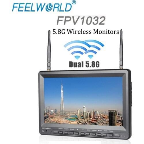 FEELWORLD FPV1032 Monitor Wireless 10.1 Inch IPS FPV 1024x600 Monitors with Built-in Battery Dual 5.8G 32CH Diversity Receiver