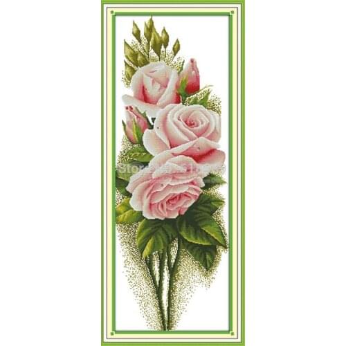 14/16/18/27/28 Big Size Handmade Pink Rose Flower Painting Counted Cross Stitch Cross Stitch Set Embroidery Kits Needlework