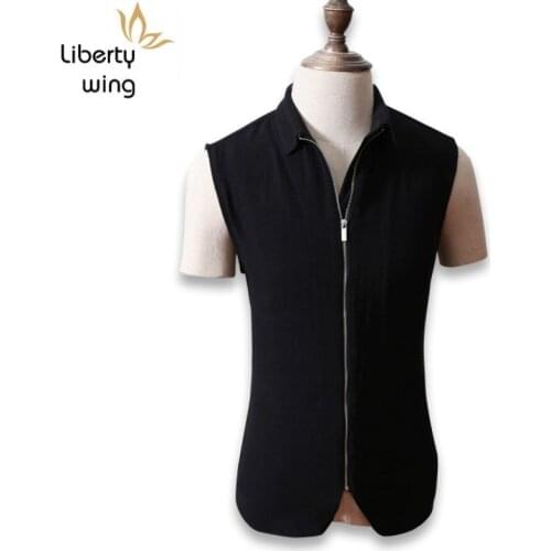 Casual Summer New Cotton And Linen Mens Thic Waistcoats Fashion Punk Thin Zipper Solid Male Sleeveless Vests Plus Size M-5XL