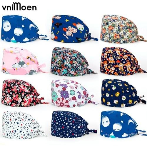 Wholesale Surgical Anti-Dirty Pure Cotton Cap Printing Nurse Sweat-absorbing Head Wrap Durable Towel hat Nursing Accessories cap