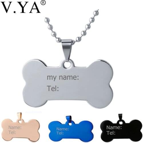 V.Ya Personalized ID Dog Tags Name Pendant Necklaces Fashion DIY Custom Engraved Stainless Steel Lovely Pet Jewelries Necklaces