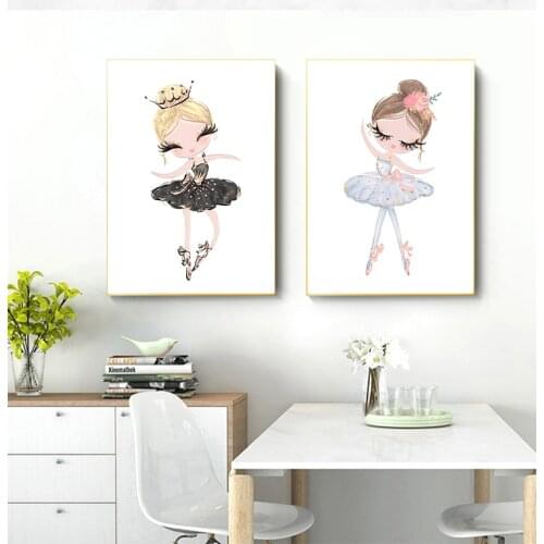 Inkjet print poster simple small fresh hand-painted cartoon pink dancing little girl dancing shoes swan decorative painting