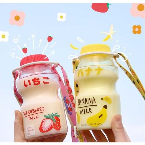 480ml Plastic Water Bottle Tour Drinking Bottle Yakult Shape Cute Kawaii Milk Carton Shaker Bottle for Kids/Girl/Adult Glass