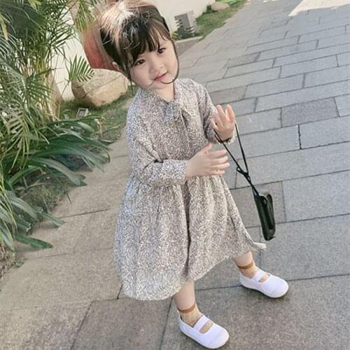 DFXD Casual Girls Spring Long Sleeve Dress New 2020 Bow Collar Leaves Print Kids Party Dress Toddler Dress 2-7T Girls Outfits
