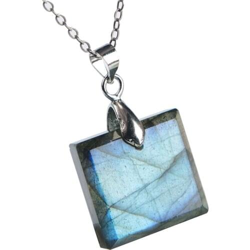 Genuine Natural Labradorite Blue Light Gems Square Shape Stone Charm Women Pendant 18x17x6mm