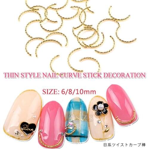 100pcs/lot Nail Art Decoration Gold Silver Metal Twist Rivet Arc Semicircle Stick 3D Manicure Accessories