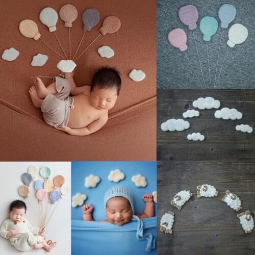 1 Set Newborn Photography Props Wool Felt Sheeps Clouds Handmade Baby Photography Balloons Photo Studio Shooting Accessories