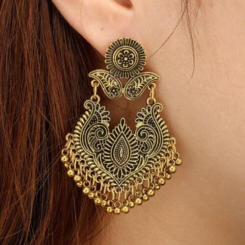 Boho Bali Jhumka Jhumki Lotus Gypsy Tassel Dangle Earrings Women Fashion Jewelry E56A