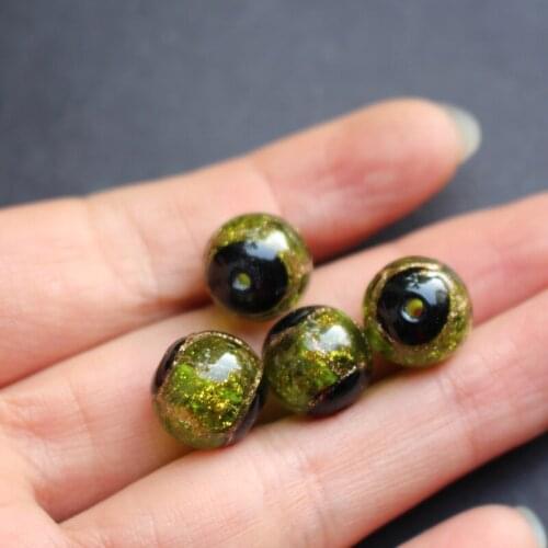 10Pcs/Lot 12mm Handmade Lampwork Glass beads with gold line painting Olive Green color for jewelry making