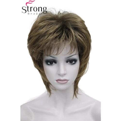StrongBeauty Short Straight Brown mix Synthetic Wig Fluffy Womens Hair wigs