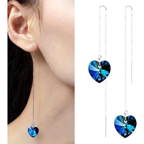 Tempermemt Fashion Crystal Heart Hanging Earrings for Women Shinning Rhinestone Drop Earring for Lovers Wedding Dangle Jewelry