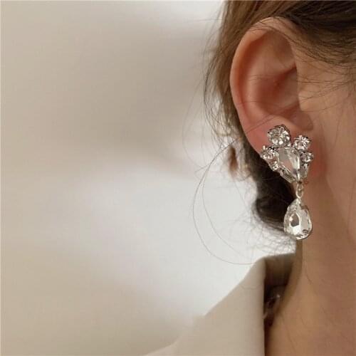 TIMEONLY Temperament Waterdrop Crystal Earring for Women Lady Sparkly Rhinestone Geometric Big Drop Earrings Party Jewelry Gifts