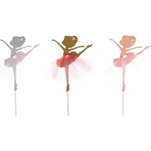 2Pcs/Pack Cake Toppers Cupcake Topper Glitter Dancing Girl Ballerina Cupcake Toppers Cake Picks Wedding Party Decoration