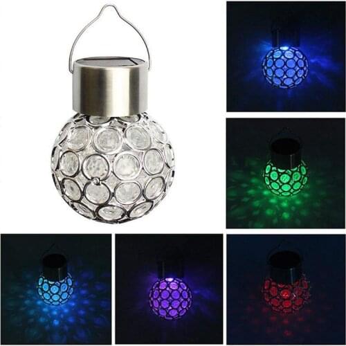 Hot 1pcs Outdoor Solar Light Garden Lamp-Colorful Decoration Hanging Lights Color Change-Stainless Steel Hollow Ball-PVC Waterpr