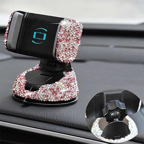 Universal 360 Degree Car Phone Holder Crystal Rhinestones Car Dashboard Car Mobile Phone Holder Auto Windows and Air Vent Decor