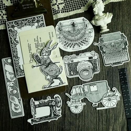 Vintage Black And White Material Sticker DIY Scrapbooking Base Collage Phone Diary Album Happy Planner Gift Sealing Decoration