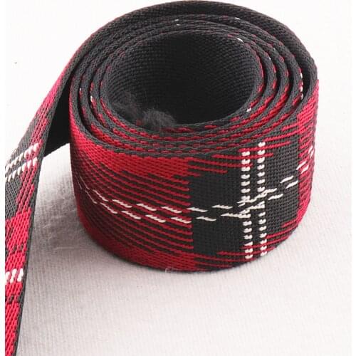 1 1/2" Jacquard Webbing Red White Black Twill Checkered Jacquard Ribbon Bag Purse Straps Totes Belts Tape Handle Camera Strap