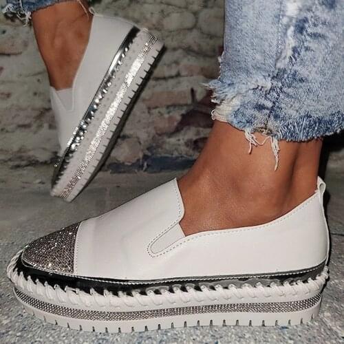 2021 Women Flat Glitter Sneakers Casual Female Pu Leather Bling Platform Comfortable Plus Size Vulcanized Shoes Zapatillas Mujer