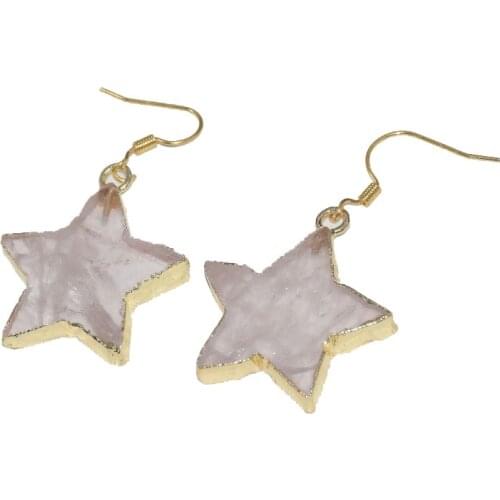 Natural Rose crystal quartz drop earrings 2019 Star Shape Pink Gold Bezel gem stone dangle charms earrings women