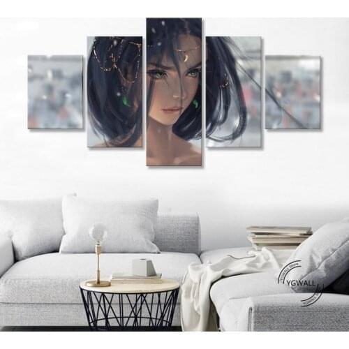 Ghost Blade Women Biting Lip Canvas Wall Art Pictureswork HD Prints Posters 5 Pieces Paintings For Living Room Home Decor