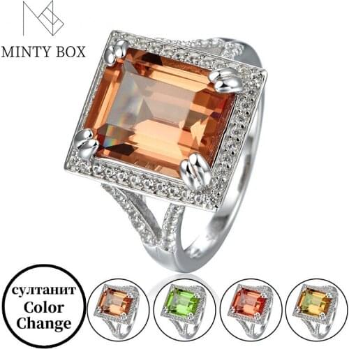 Mintybox 925 Sterling Silver Ring for Unisex Zultanite Diaspore Rectangular 10mm*12mm Jewelry Engagement Birthday Party Gift