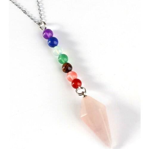 100-Unique 1Pcs Silver Plated Hexagonal Pyramid Natural Rose Pink Quartz Pendant Healing Chakra Necklace Charm Jewelry