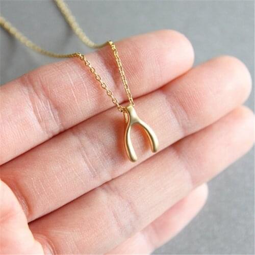 2016 New Fashion Gold Wishbone necklace, Gold Dainty Necklace, Simple Gold wish bone Necklace women accessories wholesale