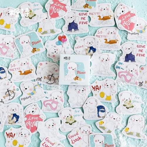 45pcs Adhesive Sticker Milk White Bear Decoration Mobile Phone Album Shaped Sealing Sticker Boxed Scrapbook Sticker Stationery