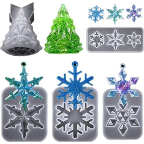 5 Pieces Snowflake Resin Molds Christmas Tree Silicone Resin Mold Epoxy Resin DIY Handmade Crafts Mold-ABUX