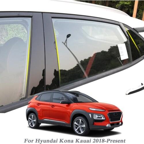 6pcs Car Styling For Hyundai Kona Kauai 2018-Present Car Window Trim Sticker Middle Column Stickers PVC External Accessories