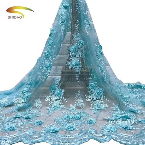 African French Tulle Beaded Embroidery Flower Lace Fabrics For Nigerian Wedding Luxury Dress 5 yards/a lot