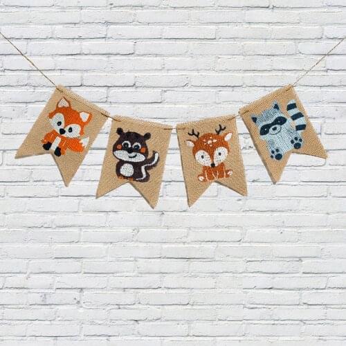 Jungle Animal banner Pennant Woodland Fox Squirrel Deer Raccoon Garland Bunting for Baby Shower Kids Birthday Party Decorations