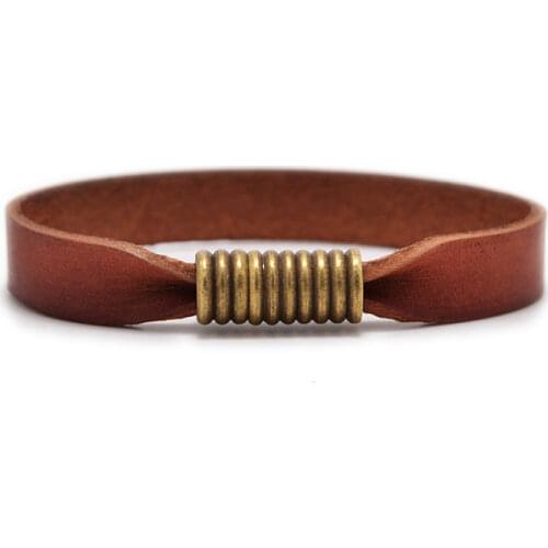 Trendy Genuine Leather Mens Jewelry Gold Metal Magnet Clasp Simple Leather Rope Bracelet for Women Male Gifts