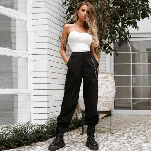 Streetwear Cargo Pants Women Casual Joggers Black High Waist Loose Female Trousers Korean Style Ladies Pants
