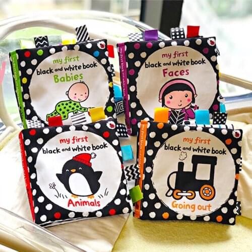 Black and White Label Baby Cloth Books Early Learning Education Toy Tear Not Bad Rustle Sound Book Montessori Toys For Baby
