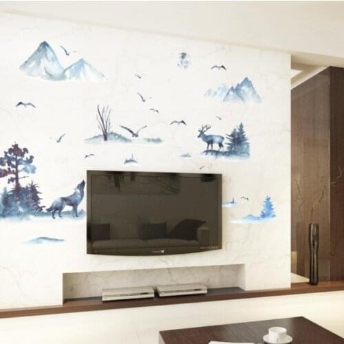 Deer and Wolf Decorative Stickers Living Room Sofa Bedroom TV Wall Office Removable Decorative Wall Stickers