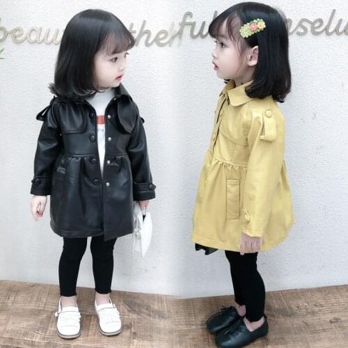 Girls Long Leather Jacket 2021 Kids PU Leather Coats Trench Outerwear Children Motorcycle Clothing faux leather Blazer