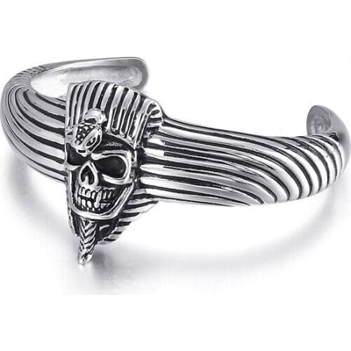 European and American hipster personality punk jewelry stainless steel casting C-shaped open skull bracelet