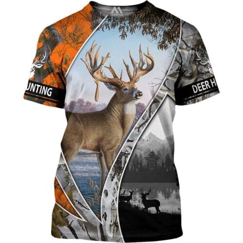 3D camouflage T-shirt for men and women, casual fashion short sleeve T-shirt, hunting animals, deer, moose T-shirt